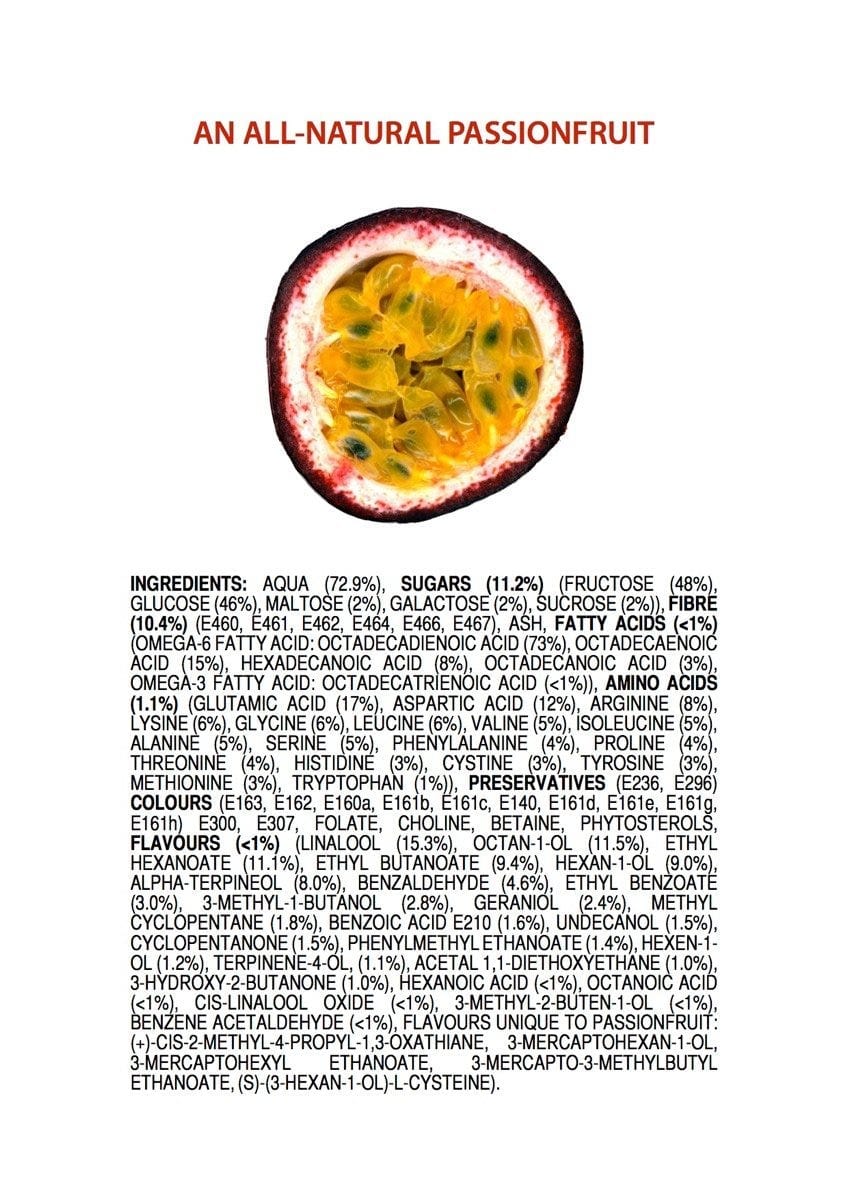 Ingredients of an all natural passionfruit p